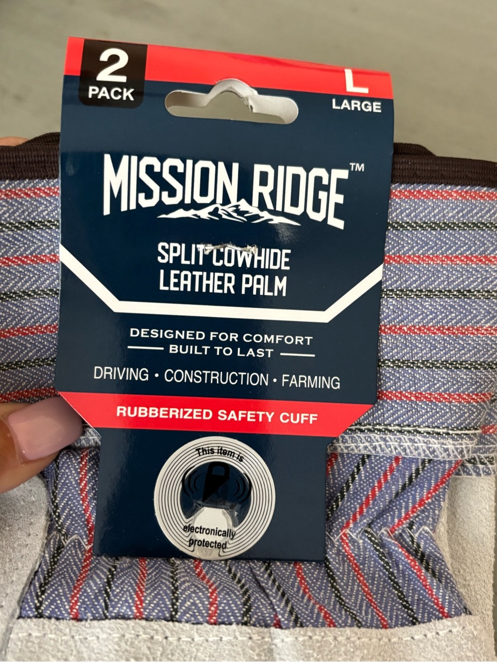 Mission Ridge Split Cowhide Leather Palm Work Gloves - Blue/Gray/Red